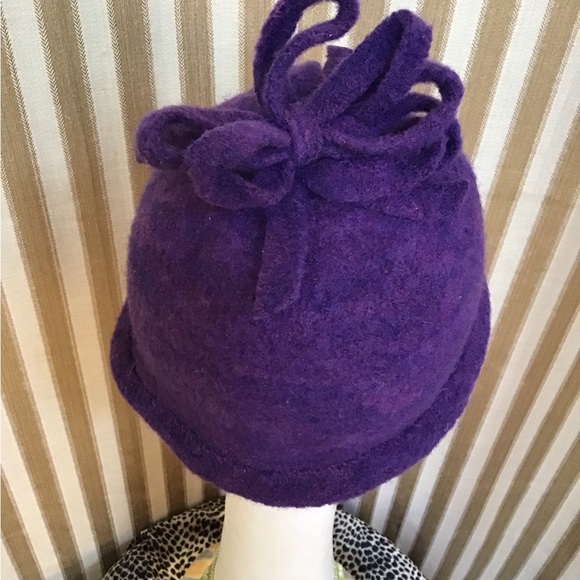 Purple Hand Felted Cloche with Self Bow - Picture 3 of 3